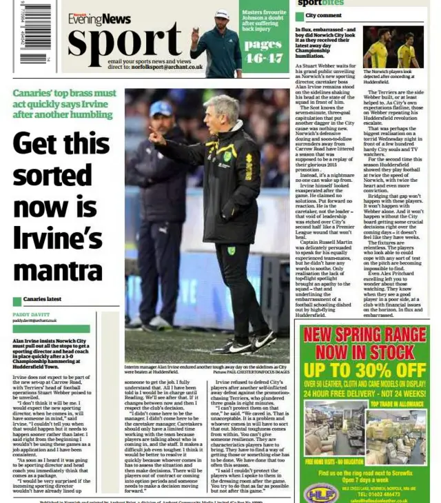 Back page of Norwich Evening News