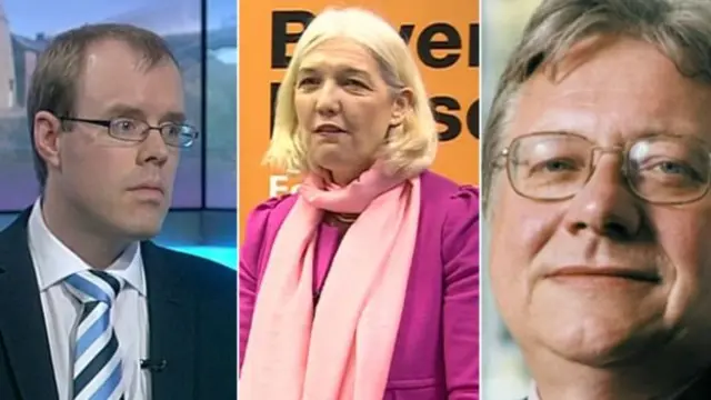 
          Green party's James Burn, Lib dem candidate Beverley Nielsen, and communist Graham Stevenson
        