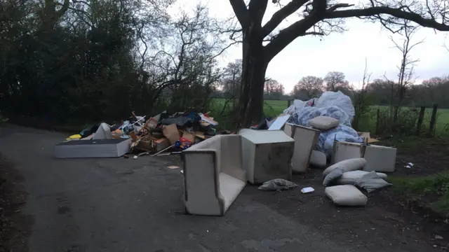 Flytipping blocks a road in Kings Norton