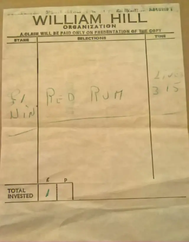 Red Rum betting slip