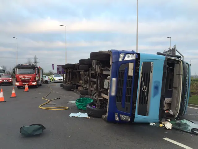 Overturned lorry