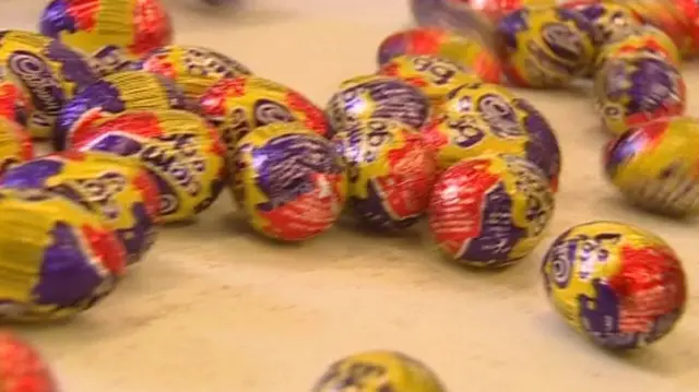 Creme eggs on the Cadbury production line