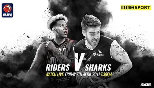 Riders v Sharks basket ball promotional flyer