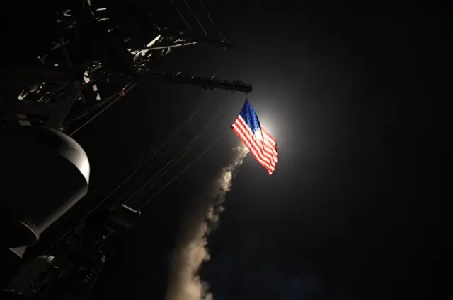 A Tomahawk missile is launched from USS Porter