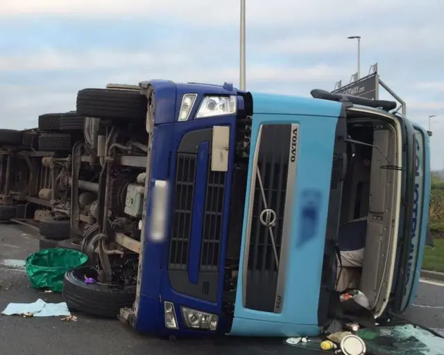 Overturned lorry