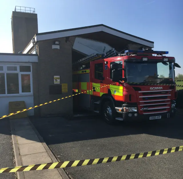 Collapsed wall at fire station