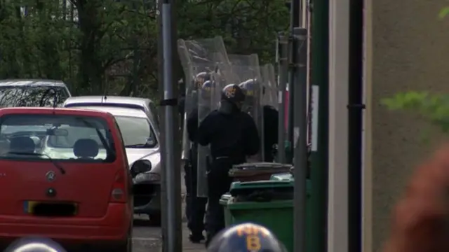 Riot police on Cloister Street