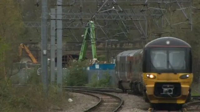 Train travelling along a track