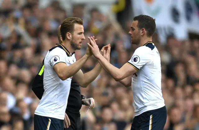 Harry Kane of Tottenham Hotspur comes on