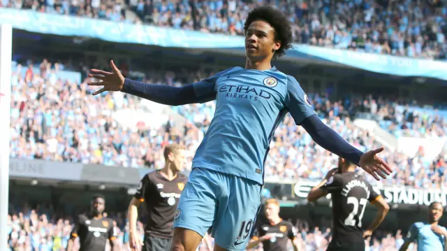 Leroy Sane of Manchester City celebrates