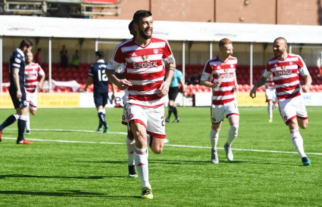 Massimo Donati celebrates his early breakthrough for Accies