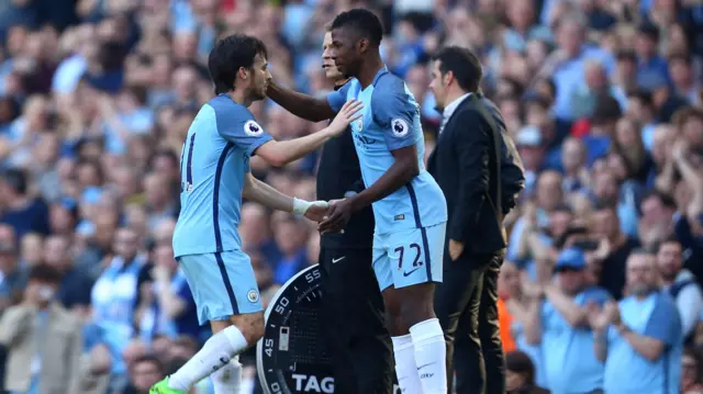 
          Kelechi Iheanacho of Manchester City substitutes on for David Silva
        