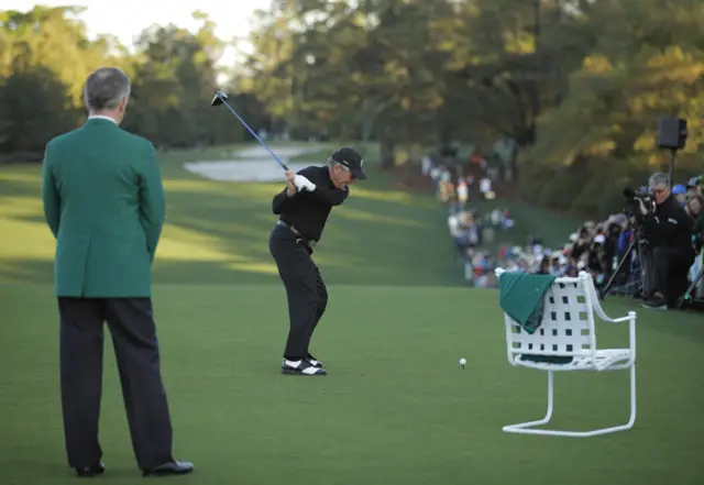 Gary Player teeing off at Augusta