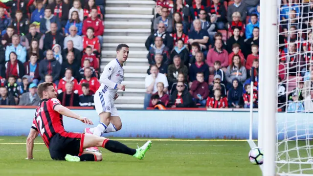 Eden Hazard of Chelsea scores