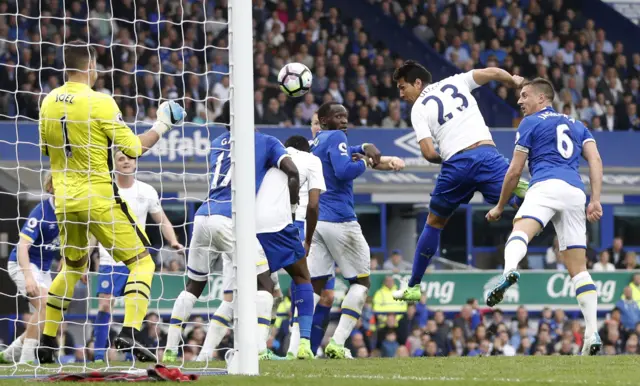 Leonardo Ulloa heads at goal