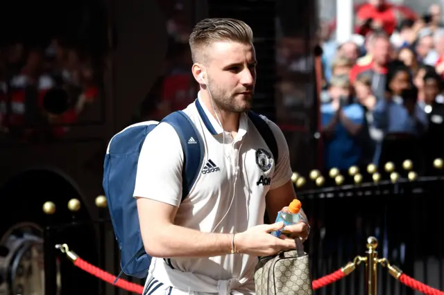 Luke Shaw of Manchester United arrives