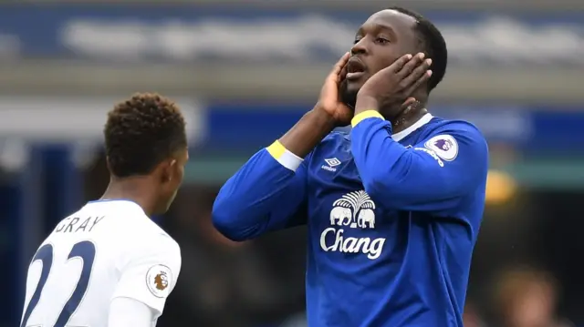 Romelu Lukaku reacts