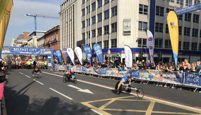 Wheelchair competitors in the Belfast Marathon