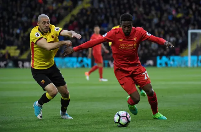 Liverpool"s Divock Origi in action