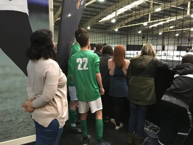 Rachel (in white) watching her son's team Brocton Falcons in the Under-16s category of the FA People's Cup