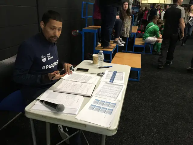 An announcer at the FA People's Cup finals in Birmingham