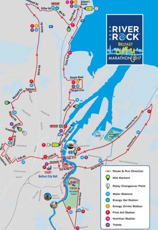 A map of the Belfast Marathon route