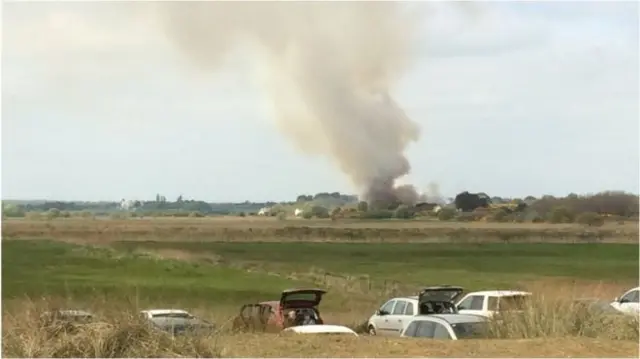 Plume of smoke rising from Southwold gorse fire