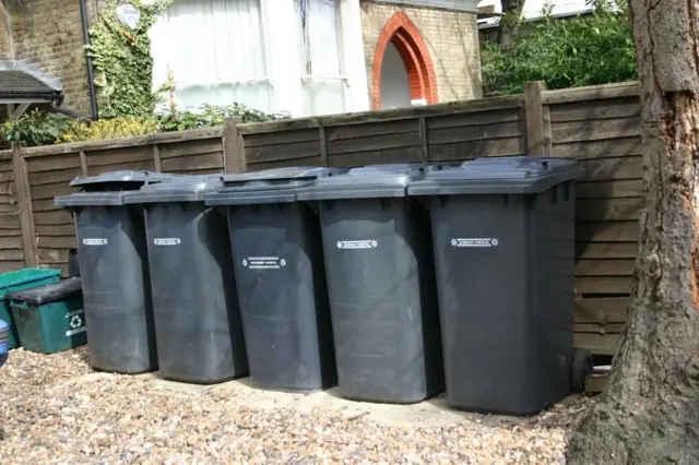 A row of rubbish bins in Hornsey Lane, N6 - London