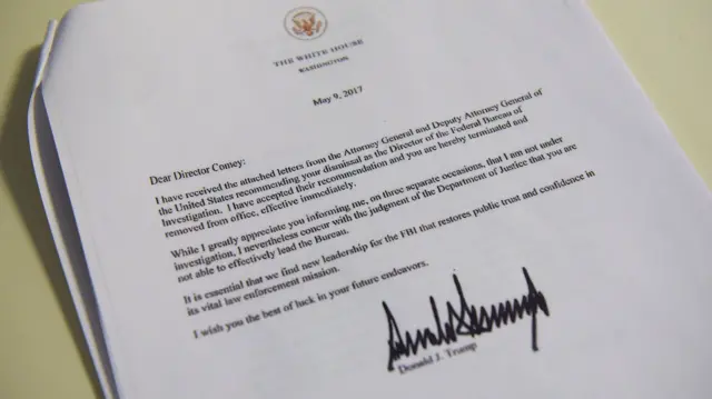 The letter firing Mr Comey