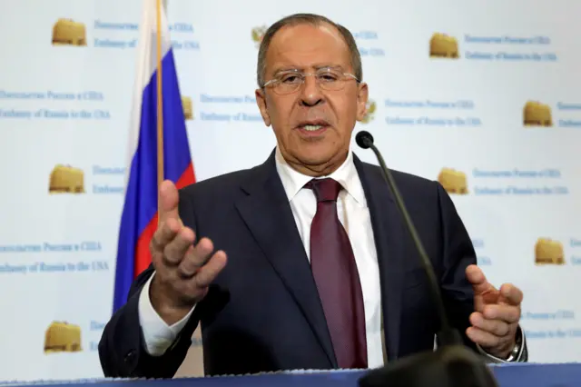 Russian Foreign Minister Sergey Lavrov speaks at his news conference at the Russian Embassy in Washington, U.S., May 10, 2017