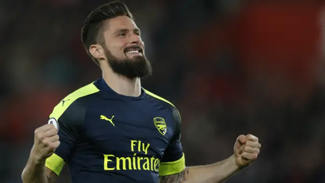 Arsenal's Oliver Giroud celebrates scoring