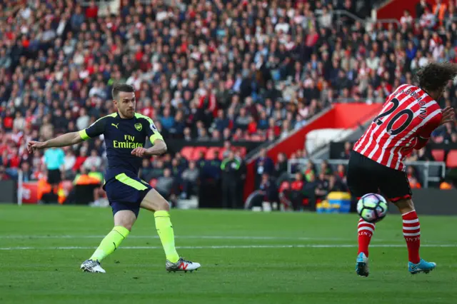 Aaron Ramsey has a shot for Arsenal