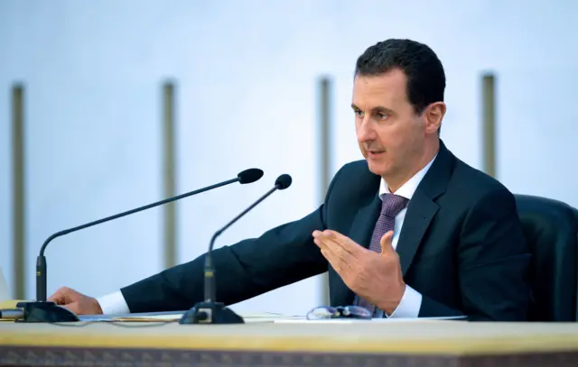 Syrian President Bashar al-Assad attends an Arab Socialist Ba"ath Party meeting