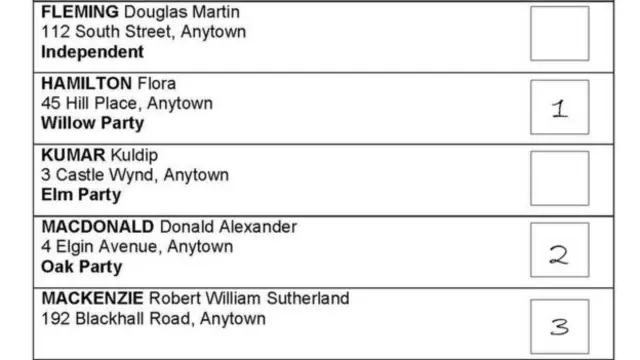 Example ballot paper