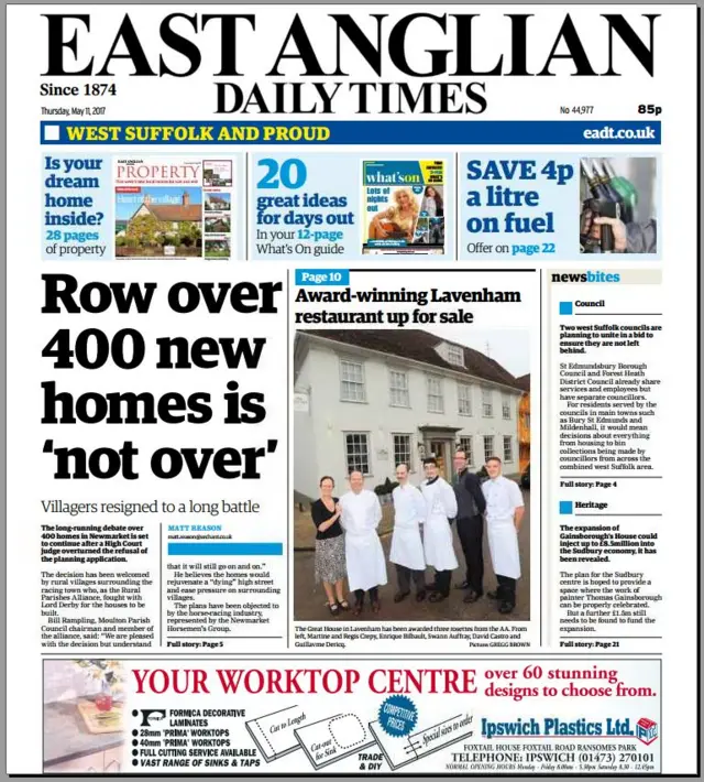 Front page of west edition of EADT