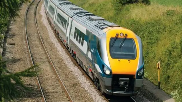 A passenger train travelling along the Midland Mainline