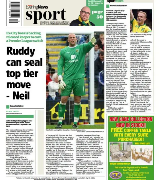 Back page of Norwich Evening News