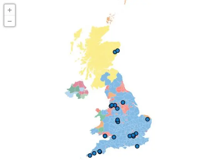 Map of Theresa May's visits