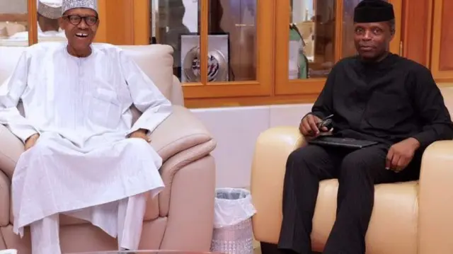 President Muhammadu Buhari (left) has left Vice-President Yemi Osinbajo