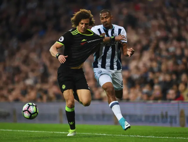 David Luiz of Chelsea and Jose Salomon Rondon of West Bromwich Albion