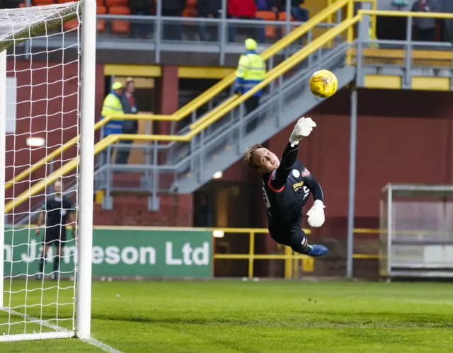 Morton's stand-in Jamie McGowan makes a save