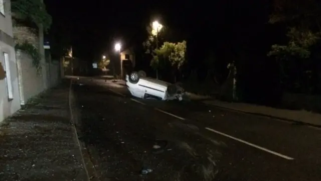 Van on its roof