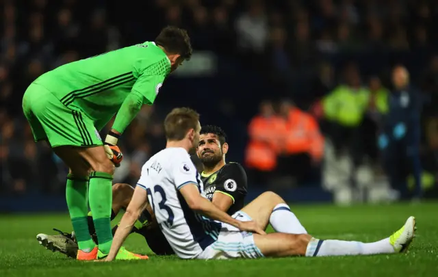 Diego Costa collides with Gareth McAuley