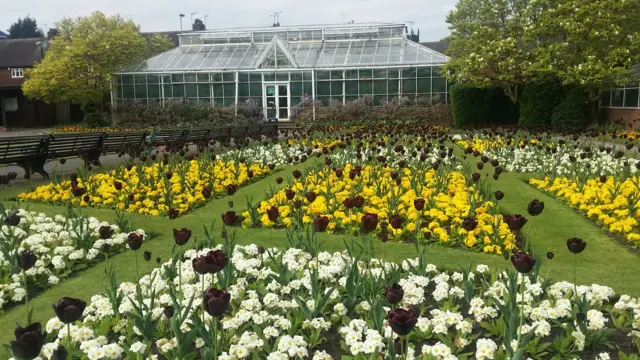 Flowers and greenhouse at Victoria Park in Stafford