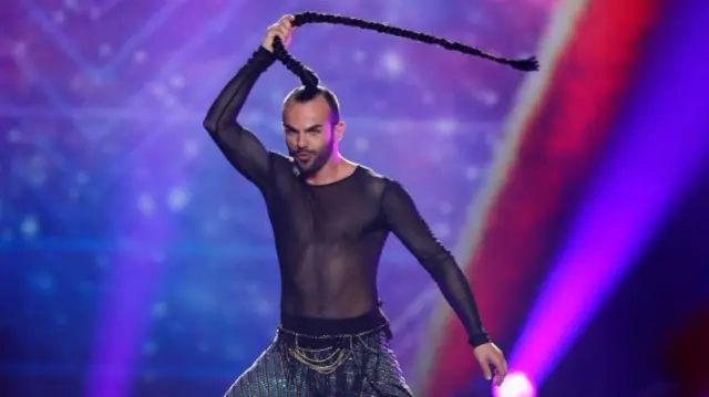 Slavko Kalezic performing at the first Eurovision semi-final