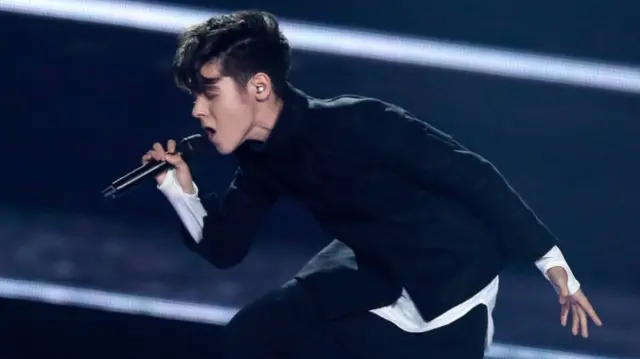 Kristian Kostov rehearsing for the Eurovision final