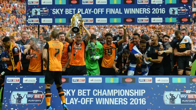 Hull celebrate winning the Championship play-off final