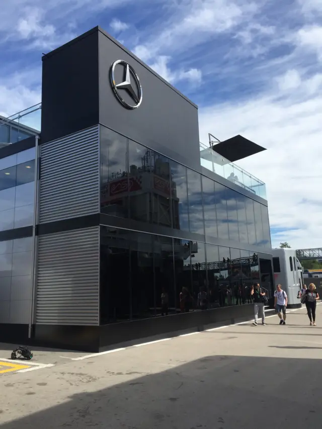 The Mercedes' building at the Spanish Grand Prix