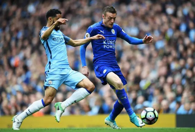 Clichy clears Vardy's ball