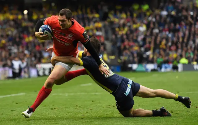 Alex Goode scores a try for Saracens